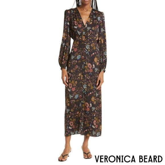 Veronica Beard **NWT** Terina Floral Stretch Silk Black Floral Multi Dress - Picture 8 of 11